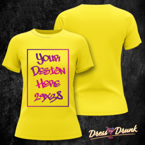 T-shirt donna gialla con stampa solo sul lato frontale, visualizzata su sfondo neutro per anteprima prodotto.